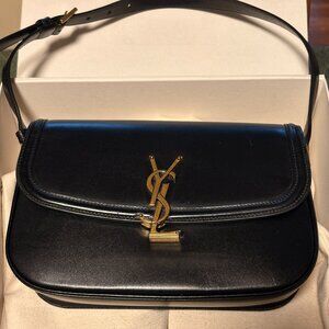 Authentic Saint Laurent Solferino Shoulder Bag, Black Lambskin
